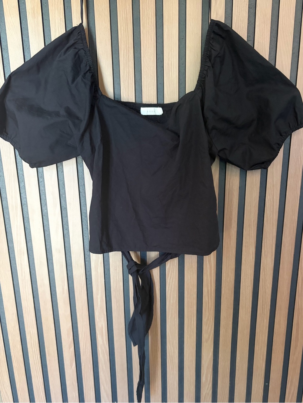 Lush Black Puff Sleeve Tie-Front Crop Top